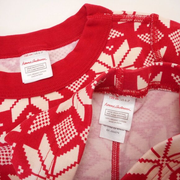Hanna Andersson Kids 120 cm US 6-7 Red Scandi Snowflake Pajama Set Christmas - Picture 11 of 11